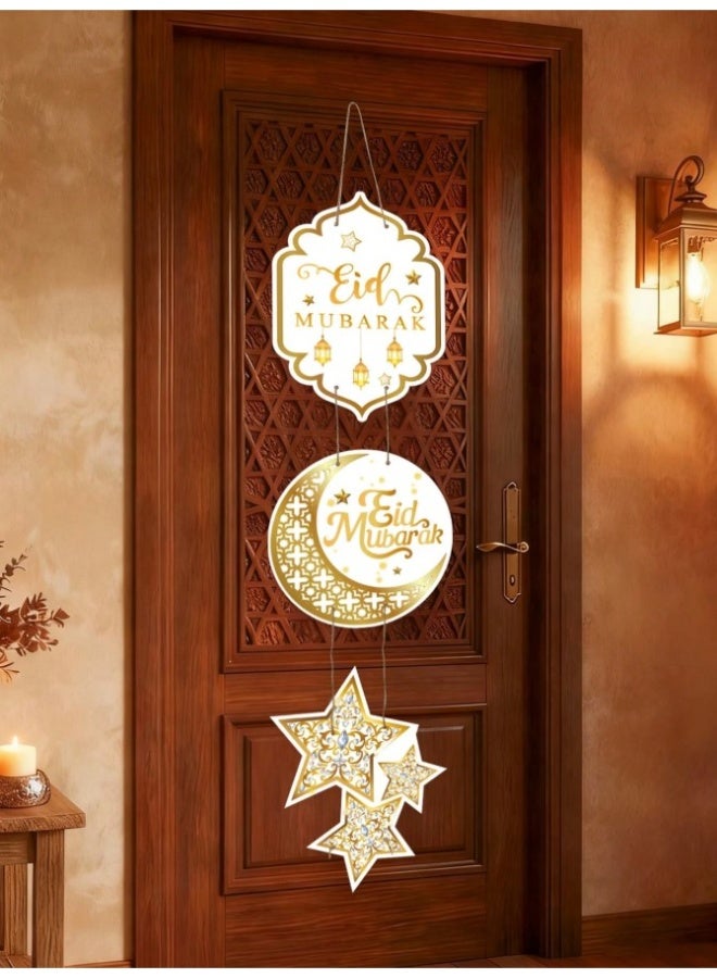 1 قطعة ديكور معلق على الباب بتصميم هلال ونجمة باللونين الأسود والذهبي لرمضان، زينة ورقية معلقة للعيد، ديكور العيد، مستلزمات حفلة العيد الإسلامية، ديكور منزلي - Image 2